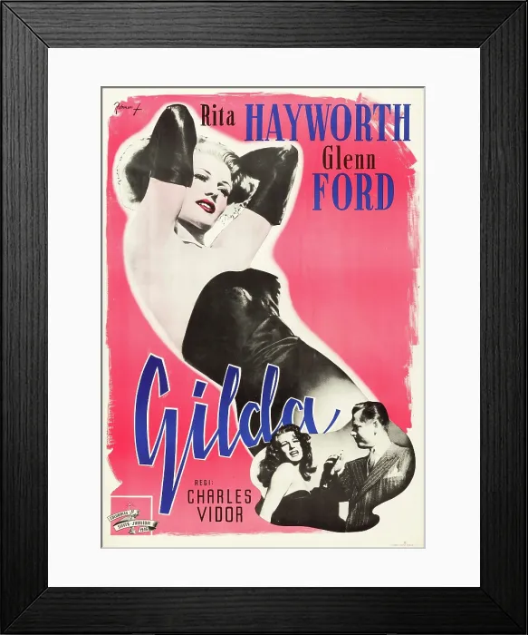 Framed Print : GILDA, top: Rita Hayworth, bottom l-r: Rita Hayworth, Glenn Ford on Swedish poster art, 1946