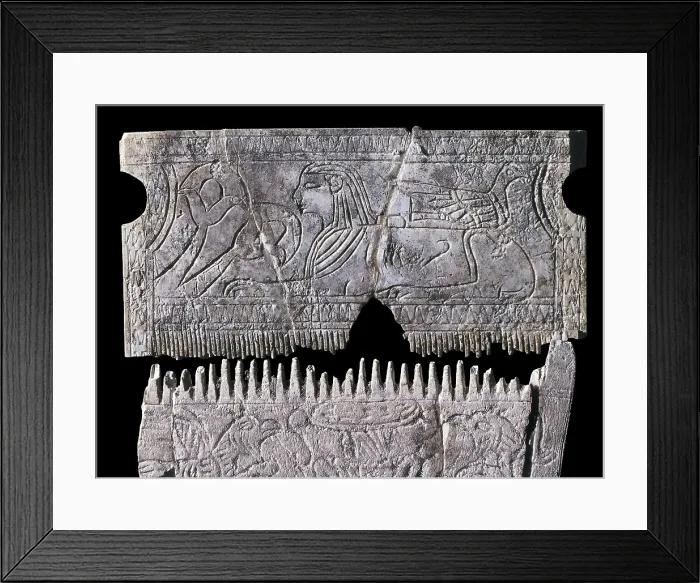 Framed Print : Phoenician comb. 4th c. BC. From: Junon necropolis. Phoenician art. Sculpture on ivory. TUNISIA. Tunis. Bardo Museum. Proc: TUNISIA. Carthage