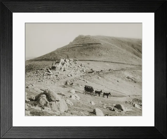 Framed Print : Buckboards and coaches making their way down the zigzagging Pikes Peak carriage road, Colorado, 1911
