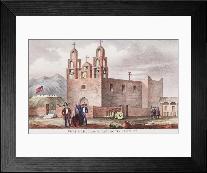 Framed Print : FORT MARCH AND THE PARROQUIA SANTA FE, 1848. This was an illustration of a post-Mexican War US Army reconnoissance of US Western lands Framed Print : FORT MARCH AND THE PARROQUIA SANTA FE, 1848. This was an illustration of a post-Mexican War US Army reconnoissance of US Western lands