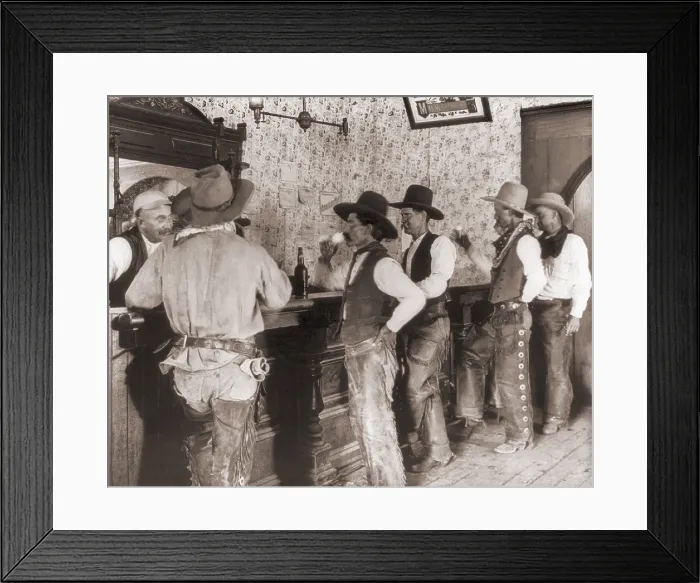 Framed Print : Cowhands line up at the Equity Bar in old Tascosa, Texas, 1908