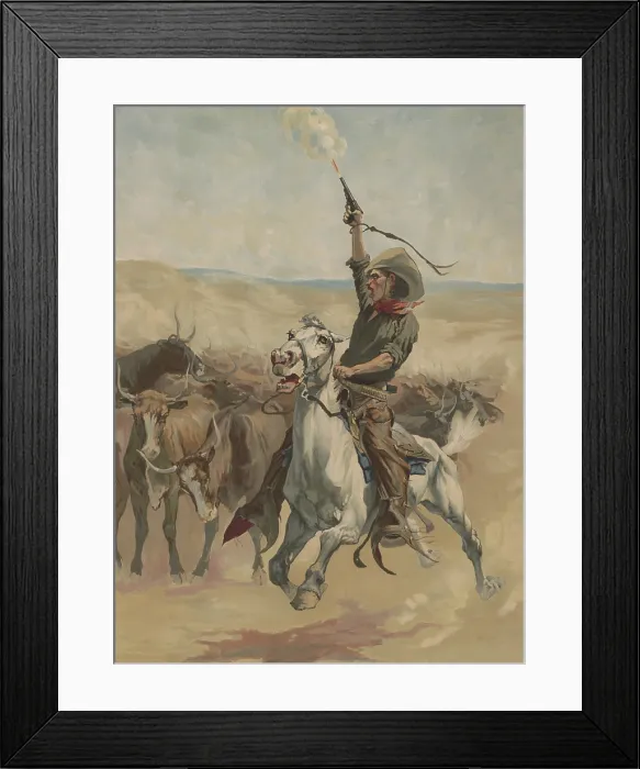 Framed Print : HEADING A STAMPEDE, 1888, chromolithograph, by A. W. Elson Framed Print : HEADING A STAMPEDE, 1888, chromolithograph, by A. W. Elson