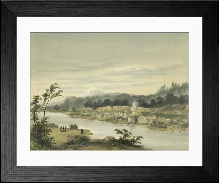 Framed Print : Oregon City, Oregon Territory, by Henry James Warre, ca. 1849. Founded in 1824, on the Willamette River, it grew up at the end of the Oregon Trail (BSLOC_2020_1_64)