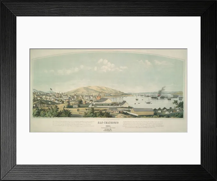 Framed Print : SAN FRANCISCO, 1849, drawn by Henry Firks. The view of San Francisco, California looks toward the bay, ca. 1849 Framed Print : SAN FRANCISCO, 1849, drawn by Henry Firks. The view of San Francisco, California looks toward the bay, ca. 1849
