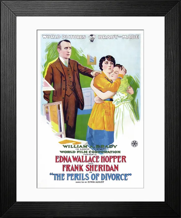 Framed Print : THE PERILS OF DIVORCE, US poster art, from left: Frank Sheridan, Edna Wallace Hopper, Zoe Gregory, 1916 Framed Print : THE PERILS OF DIVORCE, US poster art, from left: Frank Sheridan, Edna Wallace Hopper, Zoe Gregory, 1916