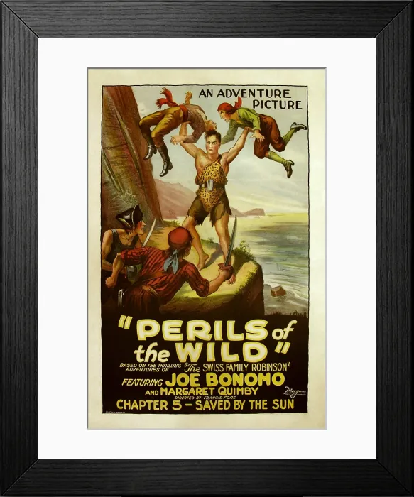 Framed Print : PERILS OF THE WILD, center, holding two men up in the air: Joe Bonomo, in: Chapter 5: Saved by the Sun, 1925