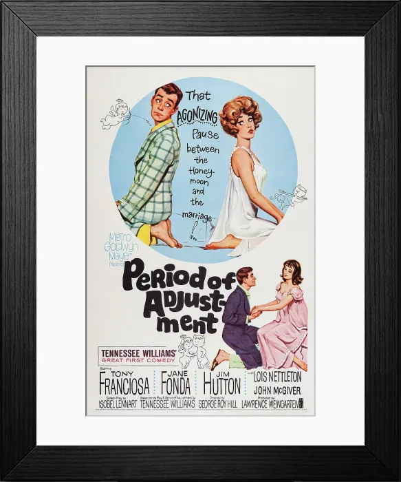 Framed Print : PERIOD OF ADJUSTMENT, US poster, top from left: Jim Hutton, Jane Fonda, 1962 Framed Print : PERIOD OF ADJUSTMENT, US poster, top from left: Jim Hutton, Jane Fonda, 1962