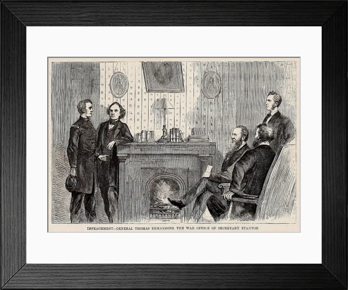 Framed Print : On Feb. 21, 1868, Adjutant General Lorenzo Thomas (far left) formally demanded possession of the War Department from Secretary Edwin Stanton (3rd from right)