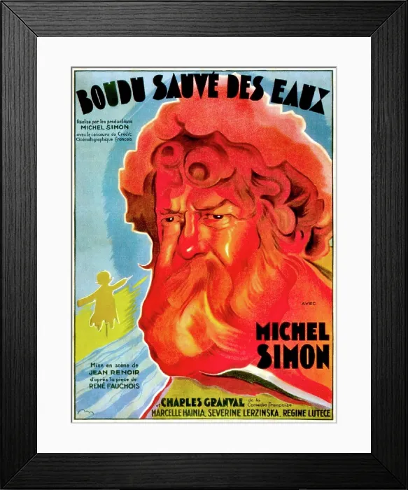 Framed Print : BOUDU SAVED FROM DROWNING, (aka BOUDU SAUVE DES EAUX), Michel Simon on French poster art, 1932