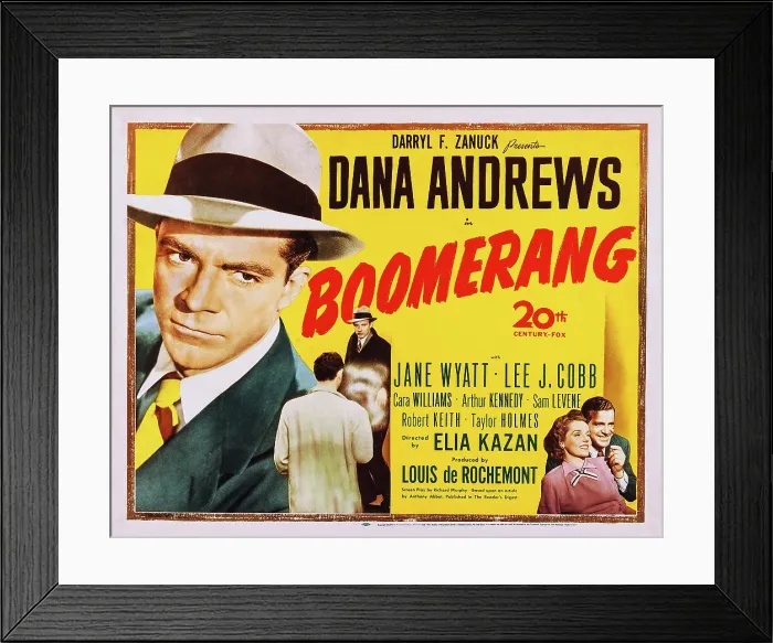 Framed Print : BOOMERANG!, US poster, Dana Andrews (far left), bottom right: Jane Wyatt, Dana Andrews, 1947. TM and Copyright 20th Century Fox Film Corp