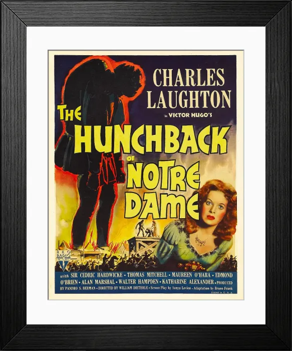 Framed Print : THE HUNCHBACK OF NOTRE DAME, right: Maureen O'Hara on window card, 1939