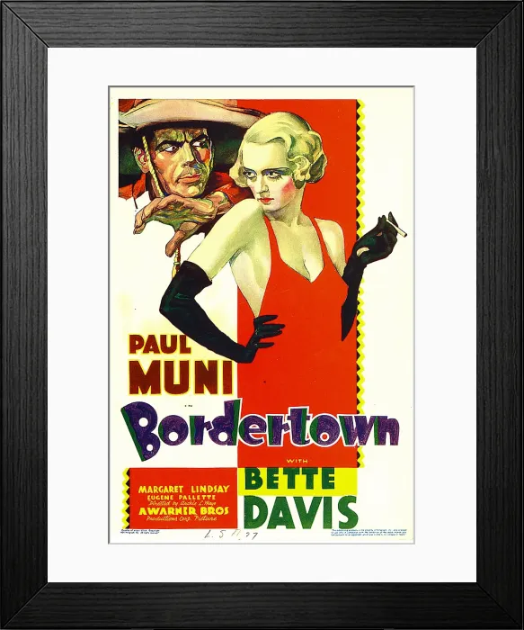 Framed Print : BORDERTOWN, Paul Muni, Bette Davis on midget window card, 1935 Framed Print : BORDERTOWN, Paul Muni, Bette Davis on midget window card, 1935