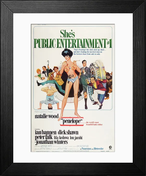 Framed Print : PENELOPE, US poster art, from left: Lila Kedrova, Lou Jacobi, Peter Falk, Dick Shawn (standing on head), Natalie Wood (front), Ian Bannen Jonathan Winters, 1966 Framed Print : PENELOPE, US poster art, from left: Lila Kedrova, Lou Jacobi, Peter Falk, Dick Shawn (standing on head), Natalie Wood (front), Ian Bannen Jonathan Winters, 1966