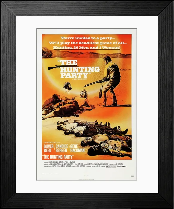 Framed Print : THE HUNTING PARTY, US poster art, from left: Oliver Reed, Candice Bergen, Gene Hackman, 1971