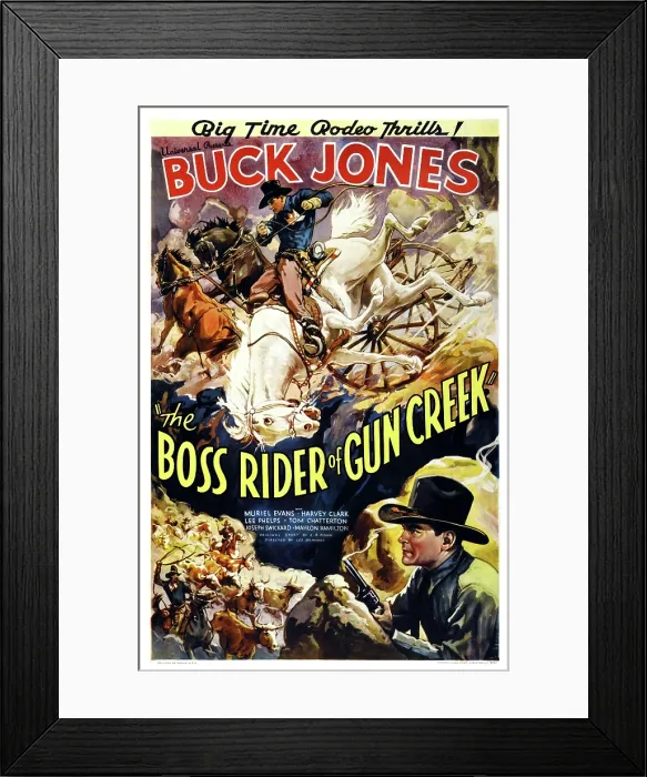 Framed Print : THE BOSS RIDER OF GUN CREEK, Buck Jones on poster art, 1936