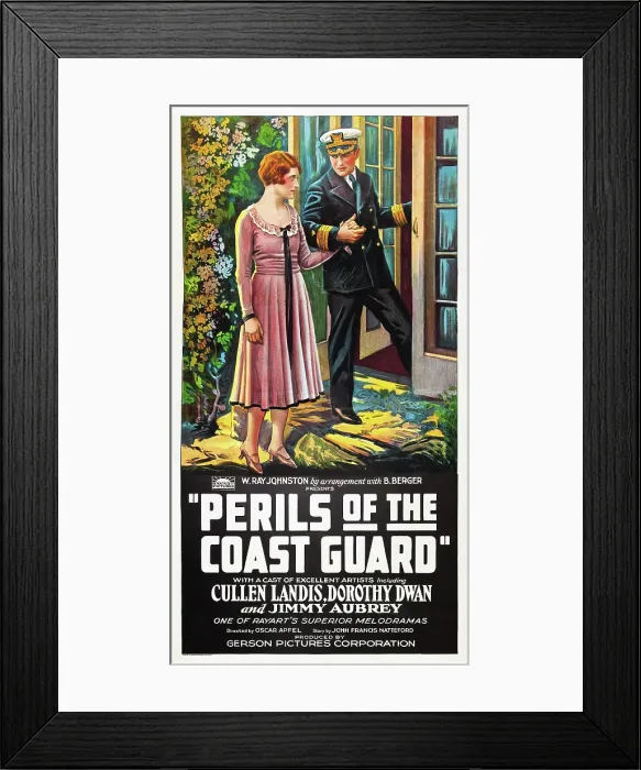 Framed Print : PERILS OF THE COAST GUARD, l-r: Dorothy Dwan, Cullen Landis on poster art, 1926 Framed Print : PERILS OF THE COAST GUARD, l-r: Dorothy Dwan, Cullen Landis on poster art, 1926
