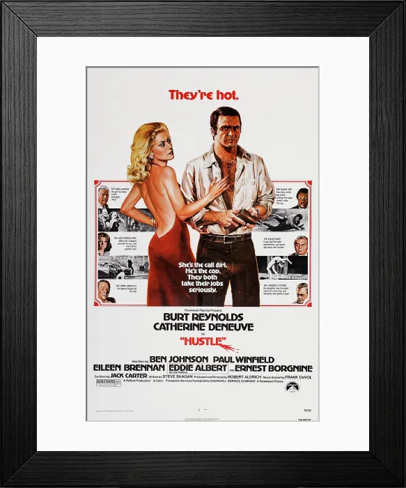 Framed Print : HUSTLE, center l-r: Catherine Deneuve, Burt Reynolds, left from top: Eddie Albert, Eilseen Brennan, Jack Carter, right from top: Paul Winfield, Ernest Borgnine Framed Print : HUSTLE, center l-r: Catherine Deneuve, Burt Reynolds, left from top: Eddie Albert, Eilseen Brennan, Jack Carter, right from top: Paul Winfield, Ernest Borgnine