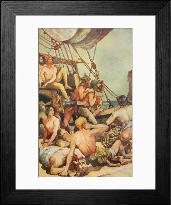 Framed Print : Conjectural scene depicting the Norse sighting `the North American coast, around 1000 AD. Illustration by Felix Octavius Carr Darley, 1905 (BSLOC_2020_1_73)