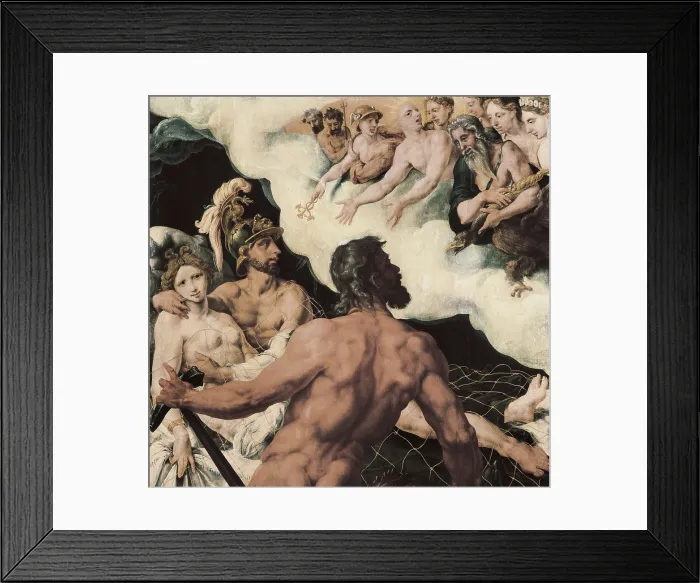 Framed Print : Heemskerck, Maarten van (1496-1574). Venus, Mars and Vulcan. 1536. This is the left panel of a triptych. Renaissance art. Oil on wood. AUSTRIA. Vienna Framed Print : Heemskerck, Maarten van (1496-1574). Venus, Mars and Vulcan. 1536. This is the left panel of a triptych. Renaissance art. Oil on wood. AUSTRIA. Vienna