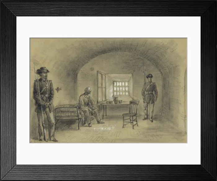 Framed Print : Jeff Davis imprisoned in a casement cell in Fortress Monroe on May 19, 1865. Initially, he was held for complicity in the assassination of Abraham Lincoln