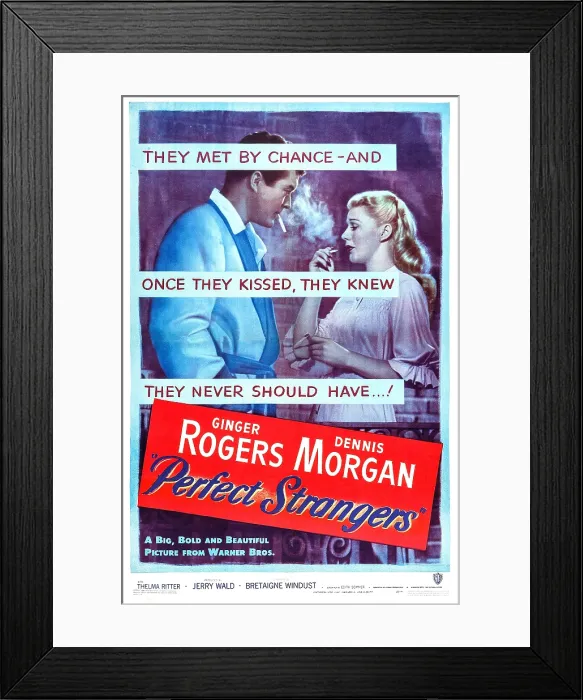 Framed Print : PERFECT STRANGERS, (aka TOO DANGEROUS TO LOVE), US poster art, from left: Dennis Morgan, Ginger Rogers, 1950