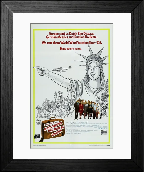 Framed Print : IF IT'S TUESDAY, THIS MUST BE BELGIUM, US poster, front from left: Ian McShane, Suzanne Pleshette, Pamela Britton, Peggy Cass, Murray Hamilton, Hillary Thompson Framed Print : IF IT'S TUESDAY, THIS MUST BE BELGIUM, US poster, front from left: Ian McShane, Suzanne Pleshette, Pamela Britton, Peggy Cass, Murray Hamilton, Hillary Thompson