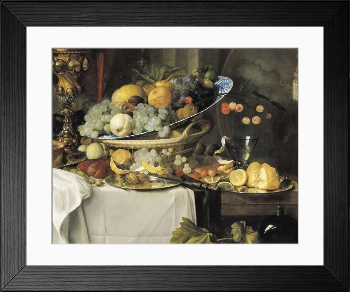 Framed Print : DE HEEM, Jan Davidsz (1606-1684). Fruits and Dinner Service on a Table. 1640. Central right detail from still life