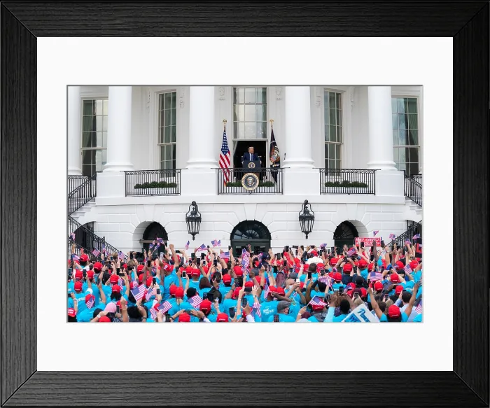 Framed Print : President Donald Trump speaks to followers attending a political rally, euphemistically called a Peaceful Protest for Law and Order, on the White House south lawn, Oct. 10, 2020