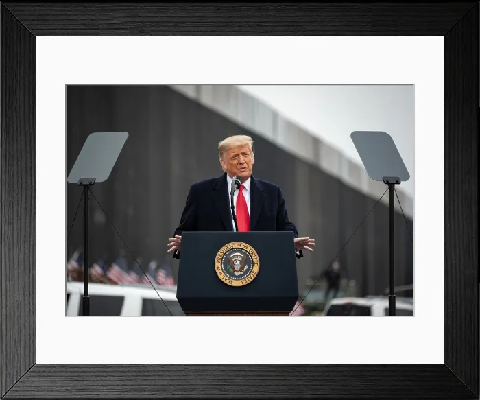 Framed Print : President Donald Trump speaks at Alamo, Texas, to commemorate his signature 2016 campaign promise, to build 1000 miles of wall on the US-Mexican border Framed Print : President Donald Trump speaks at Alamo, Texas, to commemorate his signature 2016 campaign promise, to build 1000 miles of wall on the US-Mexican border