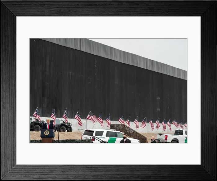 Framed Print : President Donald Trump at Alamo, Texas, where he speaks before a section of new wall on the US-Mexican border