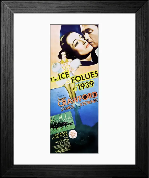Framed Print : THE ICE FOLLIES OF 1939, top l-r: Joan Crawford, James Stewart on insert poster, 1939