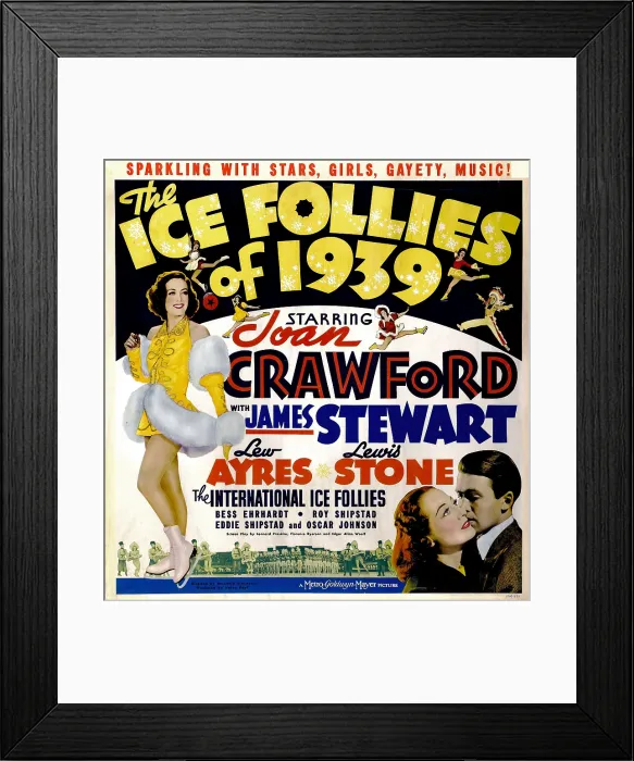 Framed Print : THE ICE FOLLIES OF 1939, left: Joan Crawford, bottom right from left: Joan Crawford, James Stewarton jumbo window card, 1939 Framed Print : THE ICE FOLLIES OF 1939, left: Joan Crawford, bottom right from left: Joan Crawford, James Stewarton jumbo window card, 1939