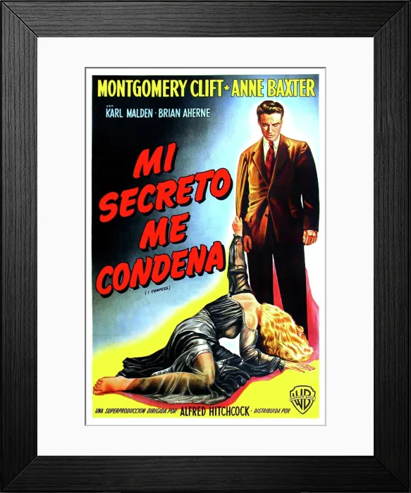 Framed Print : I CONFESS (aka MI SECRETO ME CONDENA), Montgomery Clift, (Argentine poster art), 1953