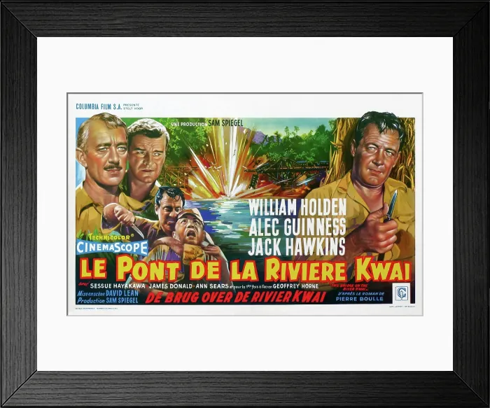 Framed Print : THE BRIDGE ON THE RIVER KWAI, (aka LE PONT DE LA RIVIERE KWAI), from left: Alec Guinness, Jack Howakins, William Holden (arm around neck), William Holden (right), 1957