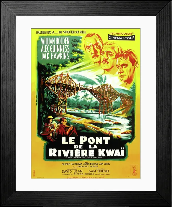 Framed Print : THE BRIDGE ON THE RIVER KWAI, (aka LE PONT DE LA RIVIERE KWAI), French poster, top from left: Sessue Hayakawa, Alec Guiness, William Holden, 1957 Framed Print : THE BRIDGE ON THE RIVER KWAI, (aka LE PONT DE LA RIVIERE KWAI), French poster, top from left: Sessue Hayakawa, Alec Guiness, William Holden, 1957