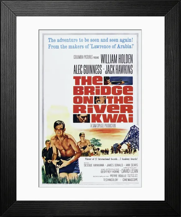 Framed Print : THE BRIDGE ON THE RIVER KWAI, bottom: William Holden on poster art, 1957