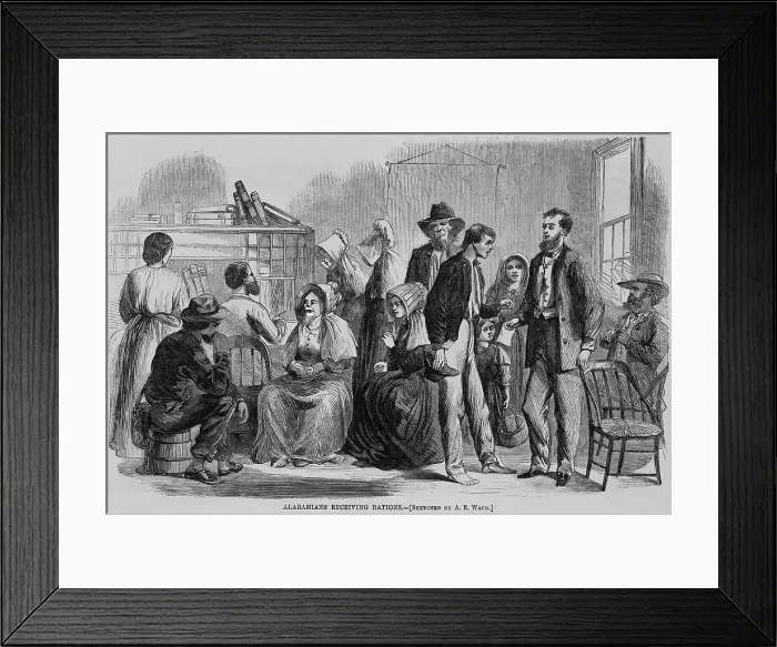 Framed Print : White Alabamians receive rations from the Freedmen's Bureau in the summer of 1866 Framed Print : White Alabamians receive rations from the Freedmen's Bureau in the summer of 1866