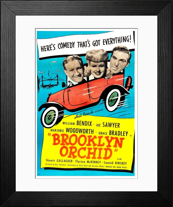 Framed Print : BROOKLYN ORCHID, US poster, from left: Joe Sawyer, Marjorie Woodworth, William Bendix, 1942