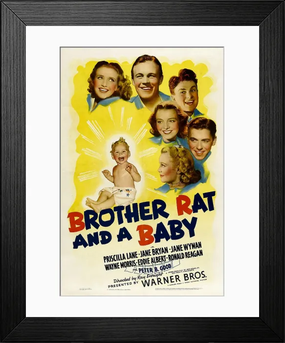 Framed Print : BROTHER RAT AND A BABY, clockwise from top left: Priscilla Lane, Wayne Morris, Eddie Albert, Jane Bryan, Ronald Reagan, Jane Wyman, 1940