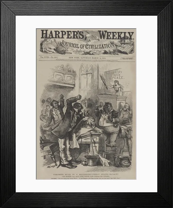 Framed Print : In 1874, Thomas Nast created this racist caricature of African American politicians emotionally debating in a southern legislature during the Reconstruction Era