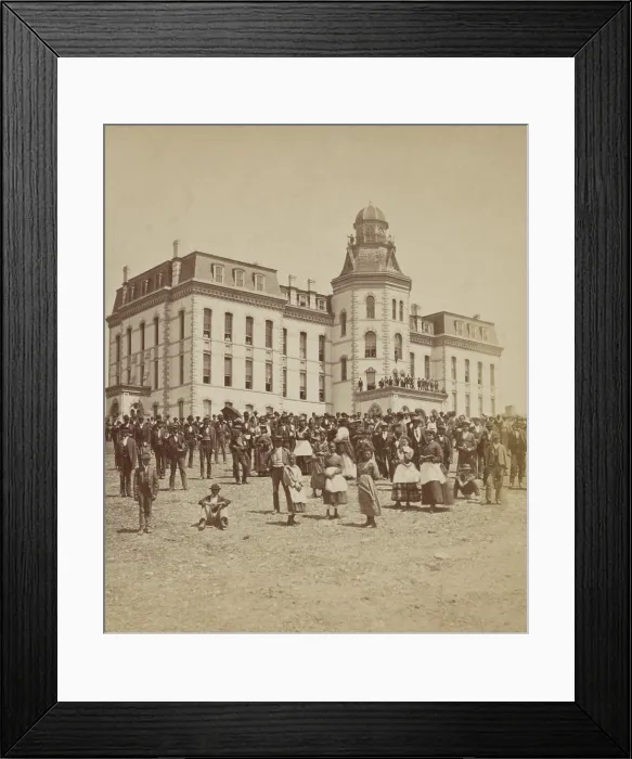 Framed Print : Crowd of African American students on the lawn of Howard University near Miner Hall, c. 1880-1910