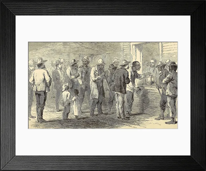 Framed Print : African American men vote publically by placing their ballot in the glass jar of their chosen candidate, 1867