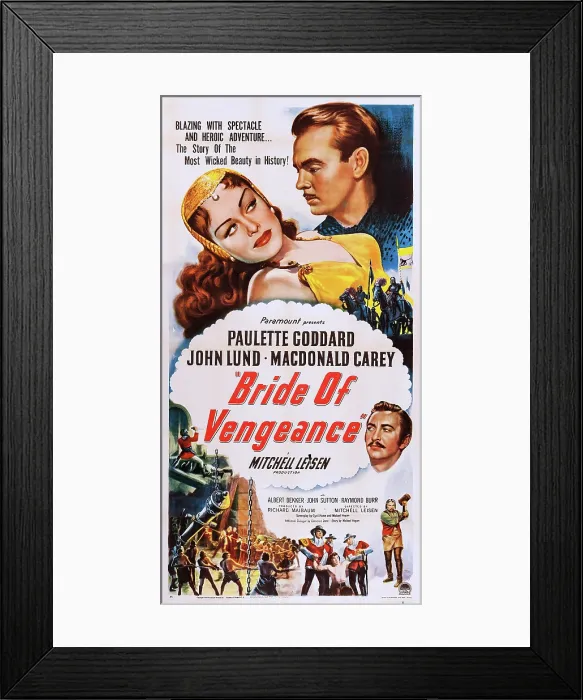 Framed Print : BRIDE OF VENGEANCE, US poster, top from left: Paulette Goddard, John Lund, center right: Macdonald Carey, 1949