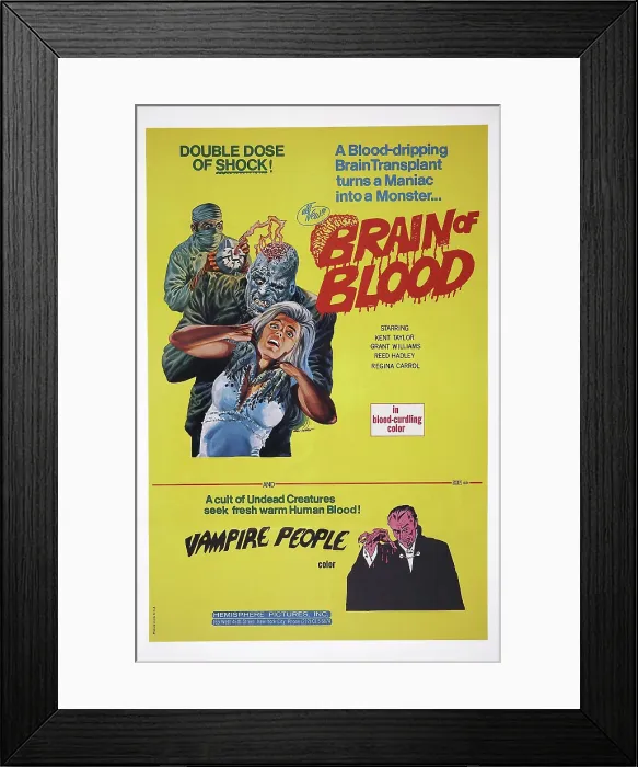 Framed Print : BRAIN OF BLOOD with VAMPIRE PEOPLE, US poster, 1971