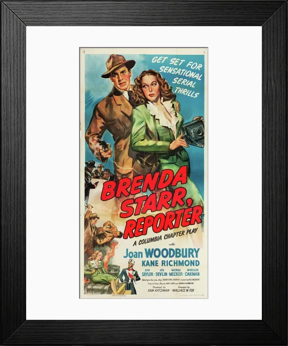 Framed Print : BRENDA STARR, REPORTER, l-r: Kane Richmond, Joan Woodbury on US poster art, 1945 Framed Print : BRENDA STARR, REPORTER, l-r: Kane Richmond, Joan Woodbury on US poster art, 1945