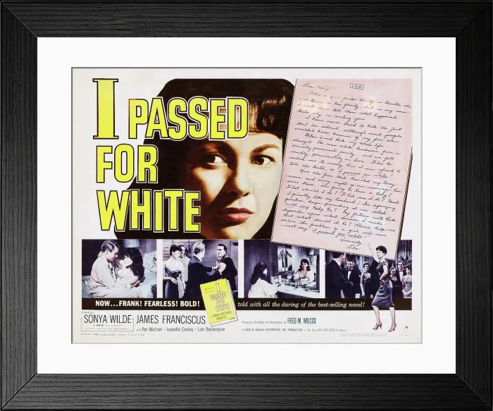 Framed Print : I PASSED FOR WHITE, top: Sonya Wilde, bottom l-r: James Franciscus, Sonya Wilde on title card, 1960