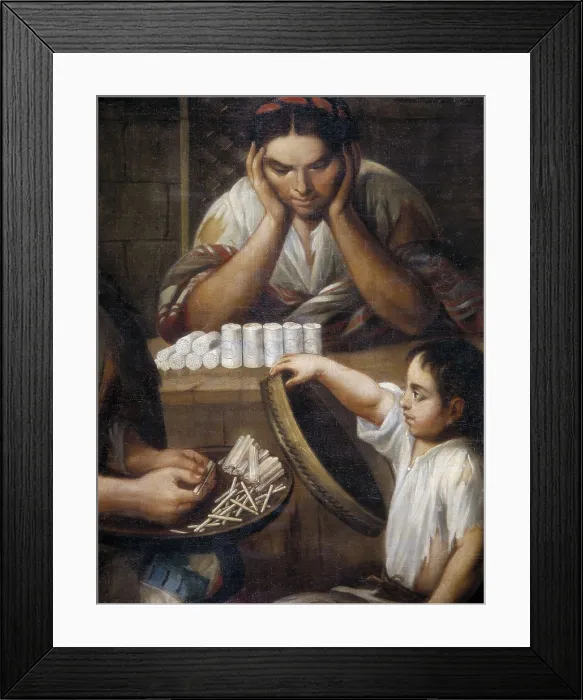 Framed Print : Mestizos manufacturing cigarettes. Oil on canvas. SPAIN. Madrid. America's Museum. AISA / Everett Collection**US SALES ONLY**