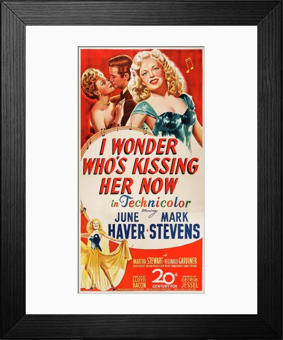 Framed Print : I WONDER WHO'S KISSING HER NOW, top l-r: Leonore Aubert, Mark Stevens, June Haver on poster art, 1947, TM and Copyright 20th Century Fox Film Corp Framed Print : I WONDER WHO'S KISSING HER NOW, top l-r: Leonore Aubert, Mark Stevens, June Haver on poster art, 1947, TM and Copyright 20th Century Fox Film Corp