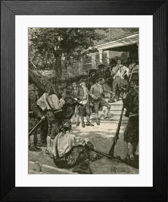 Framed Print : Shay's Rebellion mob in possession of a court house in 1786
