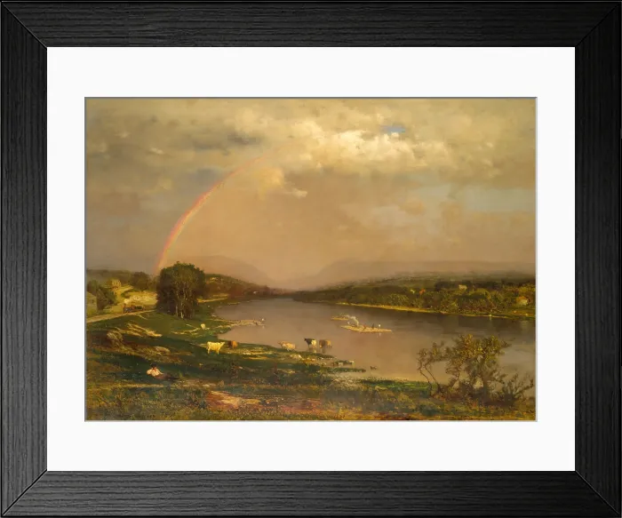 Framed Print : DELAWARE WATER GAP, by George Inness, 1861, American painting, oil on canvas. A rainbow arcs over the pastoral Delaware River valley after a rainstorm. (BSLOC_2017_11_65)